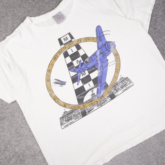VTG Miami World of Flight Airplanes Thrashed XL White Short Sleeve T-Shirt - Picture 12 of 13